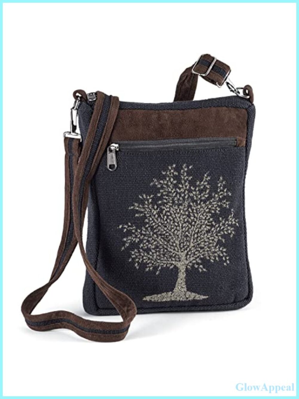 Canvas Crossbody Bag Sling Purse Top Zip 3 Pockets Removable Strap